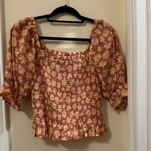 GAP Floral Smocked Blouse - Rust and Yellow